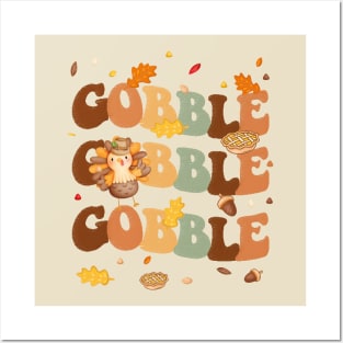 Gobble Happy Thanksgiving Day Text Posters and Art